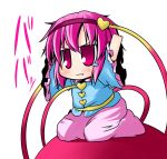  arms_up blush chibi eyeball hairband ichimi komeiji_satori minigirl pink_eyes pink_hair pout shirt short_hair sitting skirt solo third_eye touhou 