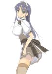 apron blue_hair breasts copyright_request hairband highres large_breasts long_hair sketch skirt solo thigh-highs thighhighs waitress 