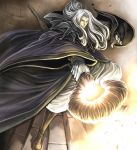  cloak dragon&#039;s_crown dragon's_crown hood itagayui long_hair male solo spell staff vanillaware warainaku white_hair wizard_(dragon&#039;s_crown) wizard_(dragon's_crown) 