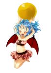  alternate_costume armpits ball bandeau bat_wings bikini blue_hair closed_eyes eyes_closed fangs front-tie_top jumping laughing nanikanonanika navel no_hat open_mouth remilia_scarlet skirt solo swimsuit touhou tubetop wings 