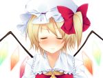  bad_id blonde_hair blush close-up closed_eyes eyes_closed face flandre_scarlet hat highres incoming_kiss solo the_embodiment_of_scarlet_devil touhou wings yana_mori 