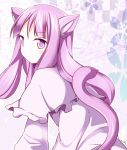  animal_ears blush capelet cat_ears cat_tail dress kemonomimi_mode no_hat no_headwear patchouli_knowledge pink_dress purple_eyes purple_hair rioshi solo tail touhou violet_eyes 