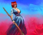  breasts cleavage large_breasts lompot onozuka_komachi red_hair redhead short_hair sketch solo touhou 