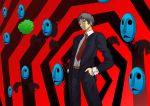  adachi_tooru black_hair cabbage derivative_work fate/stay_night fate_(series) formal gate_of_babylon male necktie parody persona persona_4 short_hair solo suit 