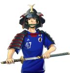  axis_powers_hetalia black_hair brown_eyes helmet japan_(hetalia) jersey kabuto katana male samurai samurai_armor sheath sherry_lai short_hair sode sword weapon 