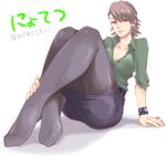  breasts brown_eyes brown_hair cleavage doroanko feet foreshortening genderswap jewelry kaburagi_t_kotetsu legs no_shoes open_clothes open_shirt pantyhose shirt skirt solo tiger_&amp;_bunny watch wristwatch 
