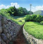  grass highres mononoke_hime nature no_humans path perspective sakagami_umi scenery stone_wall studio_ghibli tree wall 
