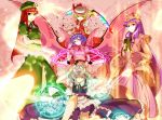  apron bangs bat_wings blonde_hair blue_eyes blue_hair blunt_bangs book braid breasts crescent crossed_arms evil_grin evil_smile flandre_scarlet glowing glowing_eyes grey_hair grin hair_ribbon hat hong_meiling izayoi_sakuya knife large_breasts long_hair magic_circle maid_headdress multiple_girls nail_polish patchouli_knowledge purple_eyes purple_hair red_eyes red_hair redhead remilia_scarlet ribbon side_ponytail smile star str-natural the_embodiment_of_scarlet_devil throwing_knife touhou twin_braids violet_eyes weapon wings 