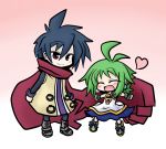  ash black_hair brown_eyes closed_eyes earrings eyes_closed green_hair heart jewelry marona nippon_ichi outstretched_arms phantom_brave scar scarf short_hair smile yanagi_(artist) yanagi_(nurikoboshi) 