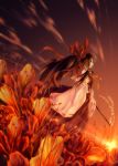  brown_eyes brown_hair hakurei_reimu long_hair solo sunset touhou 