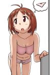  bandeau bare_shoulders bow bow_panties breasts brown_hair cleavage hidaka_ai idolmaster idolmaster_dearly_stars looking_away open_mouth panties short_hair shorts solo thought_bubble ttomm tubetop underwear 