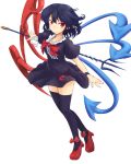  araco asymmetrical_wings black_hair black_legwear highres houjuu_nue pointy_ears polearm red_eyes short_hair solo spear thigh-highs thighhighs touhou transparent_background trident weapon wings 