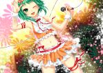 ;d green_eyes green_hair gumi highres microphone midriff nail_polish navel open_mouth skirt smile solo vocaloid wink yayoi_(egoistic_realism) 