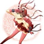  bare_shoulders brown_hair c_(control) c_the_money_of_soul_and_possibility_control choker flower frills gloves green_eyes hair_flower hair_ornament horns long_hair man_dam mashu mashu_(control) midriff navel pointy_ears solo thigh-highs thighhighs tubetop twintails 