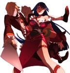  blonde_hair claws cleaver corset dress eyepatch foreshortening iku lipstick makeup oriental_hatchet oversized_limbs purple_hair scorpion_tail sharp_teeth smirk tail tattoo tengen_toppa_gurren_lagann viral weapon 