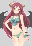  1girl :&lt; ahoge bikini blush bow braid breasts cleavage demon_wings hataraku_maou-sama! horns long_hair mushiboy navel redhead role_reversal side_braid solo swimsuit wings yellow_eyes yusa_emi 