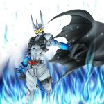 blue_fire blue_flame cape dagger fire henshin irisu_haniwa kamen_rider kamen_rider_eternal kamen_rider_w solo weapon 