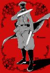  1k hat hellboy_(comic) karl_ruprecht_kroenen male mask military_uniform monochrome natano_hisanori solo sword weapon 
