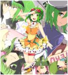  ahoge ama_no_jaku_(vocaloid) bad_id boots earmuffs goggles goggles_on_head green_eyes green_hair gumi happy_synthesizer_(vocaloid) headphones headset highres mosaic_roll_(vocaloid) panda_hero_(vocaloid) richard short_hair skirt smile solo songover vocaloid wrist_cuffs 