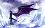  black_hair devil highres hino_eiji ice kamen_rider kamen_rider_ooo_(series) male purple_eyes scarf solo tail tokikane_mikan wings 