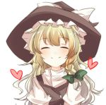  ^_^ bad_id black_dress blonde_hair blush braid bust closed_eyes dress eyes_closed face happy hat heart kirisame_marisa pasutel shirt simple_background sketch smile solo touhou witch witch_hat 