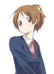  brown_eyes brown_hair face hirasawa_ui k-on! kirigaya_yuuji ponytail school_uniform short_hair smile solo 