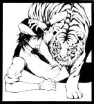  absurdres bracelet cabbie_hat cowgirl9 facial_hair hat highres ink jewelry kaburagi_t_kotetsu male monochrome necktie short_hair solo stubble tiger tiger_&amp;_bunny traditional_media vest watch wristwatch 