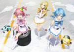  blonde_hair blue_hair boots drill_hair fingerless_gloves fukukitaru gloves jidoushazei_wo_osametai magical_girl magical_girls multiple_girls original pink_hair short_hair shoshinsha_mark 