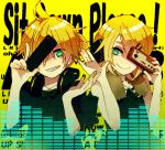  aqua_eyes blonde_hair brother_and_sister headphones headphones_around_neck kagamine_len kagamine_rin nes nintendo project_diva project_diva_f rimocon_(vocaloid) short_hair siblings smile twins vocaloid 