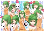  :o ;d ^_^ bare_shoulders belt breasts cleavage closed_eyes collar collarbone dress eyes_closed flower glasses goggles goggles_on_head green_eyes green_hair grin gumi hair_bow hair_flower hair_ornament hairband heart highres holding juu_mensou_(vocaloid) looking_at_viewer mask multiple_girls multiple_persona multiple_views open_mouth panda ponytail puppet short_hair smile spiked_collar tokumaro vocaloid wink 