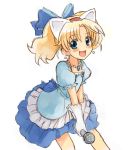  :d blonde_hair blue_eyes cat_ears dress fang highres jewelpet_(series) jewelpet_tinkle jewelry microphone miria_marigold_mackenzie necklace nyama open_mouth smile solo 