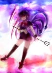  absurdres asymmetrical_wings bad_id black_hair black_legwear fang highres houjuu_nue mika_(moc828) open_mouth polearm red_eyes short_hair snake solo spear thigh-highs thighhighs touhou trident weapon wings 