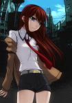  bare_legs belt blue_eyes brown_hair fujimiya_yuu jacket long_hair makise_kurisu necktie shorts solo steins;gate 