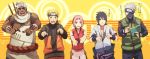  black_hair blonde_hair dancing dark_skin facial_hair facial_mark flak_jacket forehead_protector gloves green_eyes haruno_sakura hatake_kakashi killer_bee lineup mask muscle naruto naruto_shippuuden oba-min open_mouth pink_hair short_hair silver_hair sunglasses tattoo translated uchiha_sasuke uzumaki_naruto 