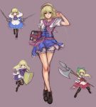  alice_margatroid axe bare_legs blonde_hair bloomers blue_eyes book crossed_legs_(standing) doll doll_joints hairband halberd highres hourai jewelry kuro_suto_sukii no_socks pantyhose polearm rapier ring shanghai shield sketch solo string sword touhou weapon yellow_eyes 