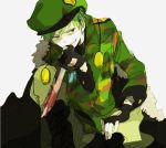 blood flippy green_hair grin happy_tree_friends hat knife male military military_uniform naughty_face personification short_hair smile solo tsu_da uniform 