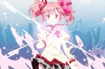  84k hand_to_chest kaname_madoka light mahou_shoujo_madoka_magica pink pink_hair ruins school_uniform short_hair shuri_(84k) smile twintails 