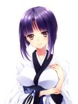  breasts character_request copyright_request highres itou_nanami japanese_clothes kimono obi payot purple_hair solo yellow_eyes 