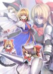  alice_margatroid armor armored_dress blonde_hair blue_eyes book bow capelet doll dress giantess goliath_doll hair_bow hairband hat highres jewelry lance long_hair polearm ring shanghai shanghai_doll shield short_hair solo string touhou tro weapon 