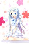  barefoot blue_eyes highres hitsugi_(hitugi000) honma_meiko long_hair silver_hair sitting wariza 