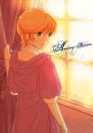  curtains green_eyes gundam gundam_unicorn highres nochini orange_hair short_hair solo window 