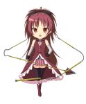  bow chain chains chibi fang hair_bow highres kuena magical_girl mahou_shoujo_madoka_magica polearm ponytail red_eyes red_hair redhead sakura_kyouko skirt solo spear thigh-highs thighhighs weapon 