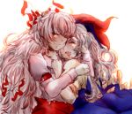  :d bow closed_eyes cuddling eyes_closed fujiwara_no_mokou hair_bow hair_grab hand_on_head happy hat hug kamishirasawa_keine komaku_juushoku konac long_hair multiple_girls open_mouth smile touhou 