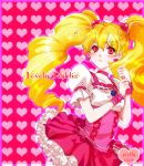  blonde_hair choker cure_peach dress earrings fresh_precure! frills hair_ornament hairpin heart jewelry long_hair magical_girl momozono_love precure red_eyes sahokinari serious solo twintails wrist_cuffs 