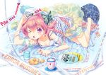  &gt;_&lt; ass blush bow braid cu-rim cup earrings english fang food hair_bow http_status_code jewelry open_mouth original panties personification pink_hair plate ribbon sandals teacup underwear wink 