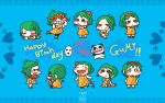  blue blush chibi crossed_arms dress glasses goggles grin gumi hair_flower hairband hairclip hannya_g happy_birthday heart juu_mensou_(vocaloid) mask multiple_persona panda puppet smile spiked_collar tear v vocaloid 
