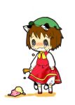 animal_ears bloomers cat_ears chen chibi commentary food ice_cream ice_cream_cone multiple_tails o_o sasaneko solo tail tears touhou 