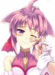  bare_shoulders blush dog_days dog_ears millhiore_f_biscotti pink_hair purple_eyes ryo_(sora-ryu) smile tears violet_eyes 