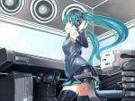  aqua_eyes aqua_hair bad_id co2 detached_sleeves hand_on_headphones hatsune_miku headphones instrument keyboard_(instrument) long_hair necktie panties pantyshot skirt solo thigh-highs thighhighs twintails underwear very_long_hair vocaloid zettai_ryouiki 