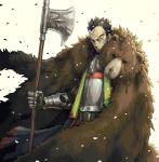  armor bear black_hair fur gauntlets halberd male meitei pixiv_fantasia pixiv_fantasia_5 polearm scar solo weapon 